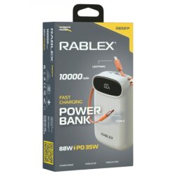 Повербанк Rablex RB10FP, 10000mAh, Lightning, Type-C, Швидка зарядка, 88W, PD35W