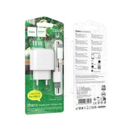 Мережевий зарядний пристрій з кабелем HOCO CS52A 18W Surplus single-port QC3.0 (Type-C) White