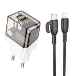Мережевий зарядний пристрій BOROFONE BA80A Scenery PD20W+QC3.0 charger set (C to iP)(EU) Transparent