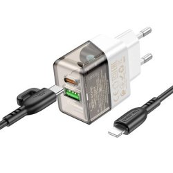 Мережевий зарядний пристрій BOROFONE BA80A Scenery PD20W+QC3.0 charger set (C to iP)(EU) Transparent
