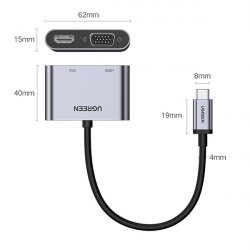 Адаптер перехідник Ugreen USB Type-C to HDMI VGA Silver