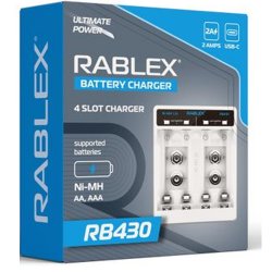 Зарядний пристрій Rablex RB430, 4xАА,ААА,9V, 2A, Type-C