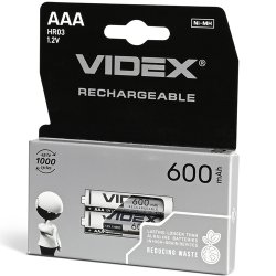 Батарейка акумулятор Videx AAA 600mah 2 шт